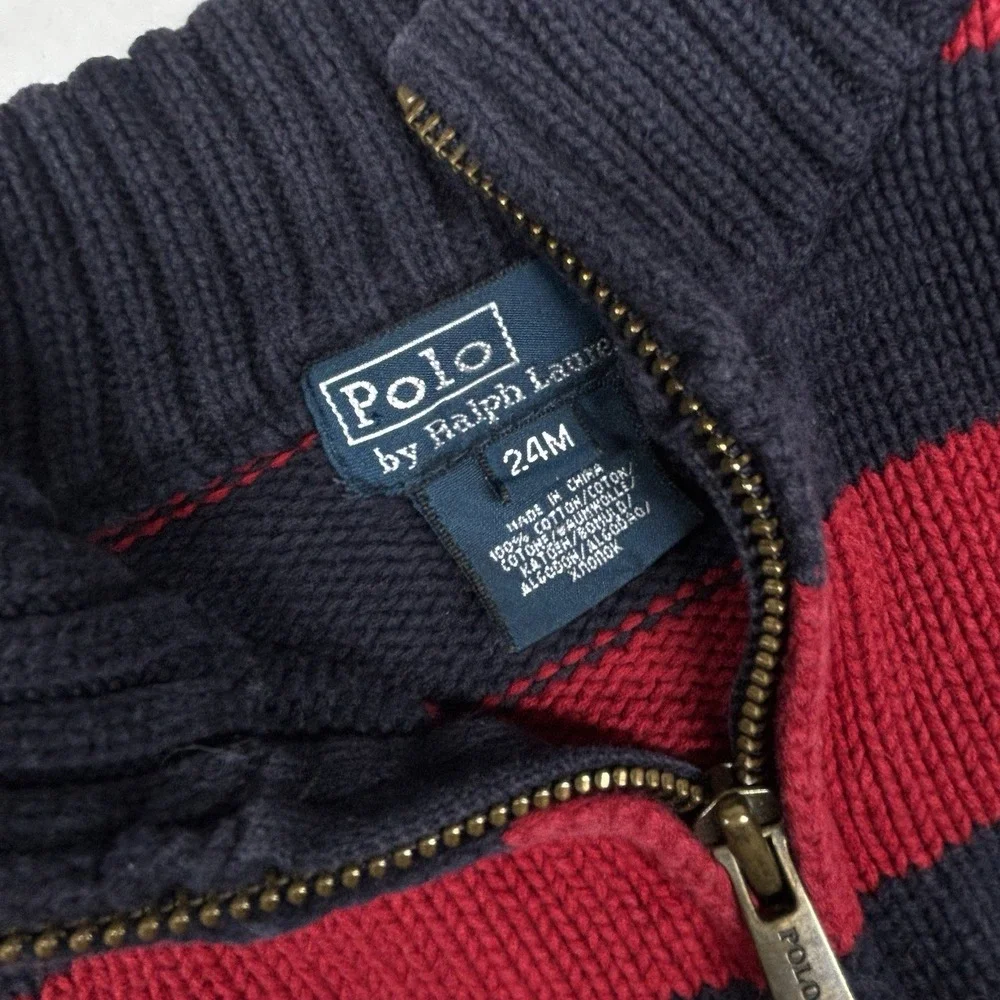 VTG Polo Ralph Lauren Boy‎ 24M Sweater Knitted Pullover Rugby Striped Navy EUC - Picture 4 of 7